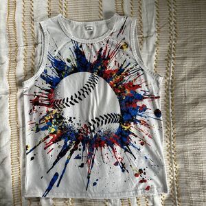 Shein Boy’s Baseball Splattered Paint Graphic Tank Top Size 13-14Y
